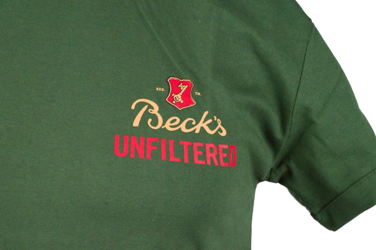 1 Becks Bier T-Shirt Größe M "Unfiltered" Grün Baumwolle neu – Ansicht 2