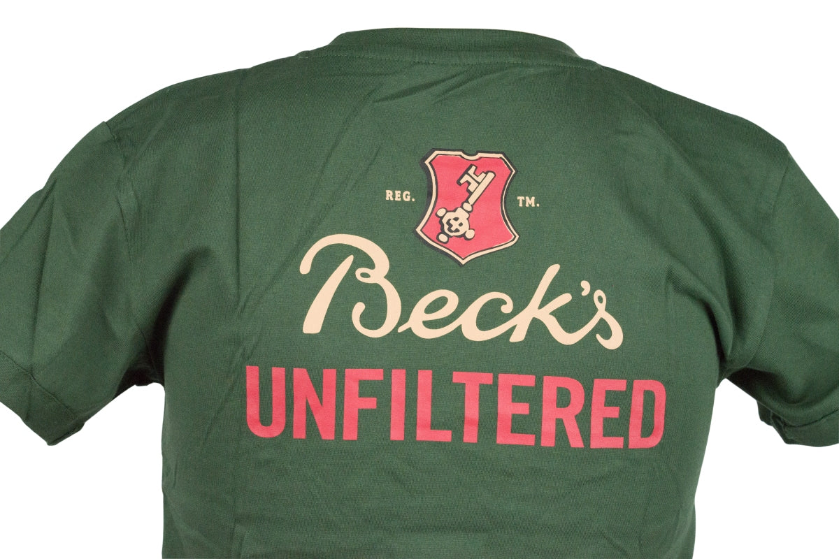 1 Becks Bier T-Shirt Größe M "Unfiltered" Grün Baumwolle neu – Ansicht 4