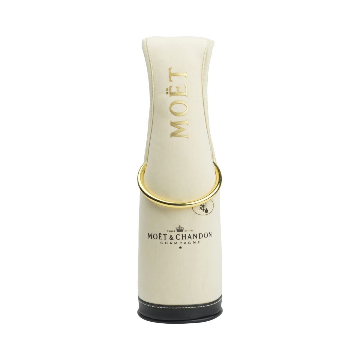 1 Moet Chandon Champagner Kühltasche Beige/Schwarz mit goldener Henkel für 0,75L Flasche neu