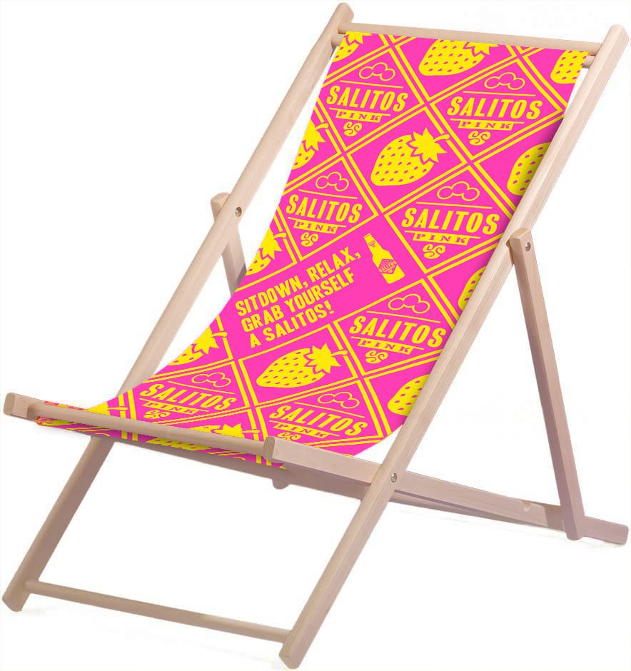 1 Salitos Bier Liegestuhl Holz Polyesterbespannung max 95Kg pink gelb neu