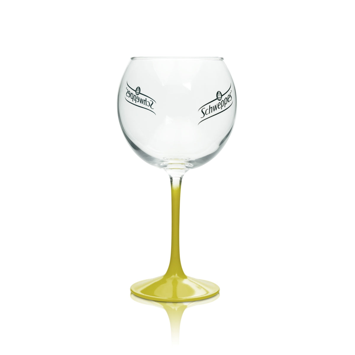 1 Schweppes Limonade Glas 0,4l Ballonglas gelber Stiel/Boden neu