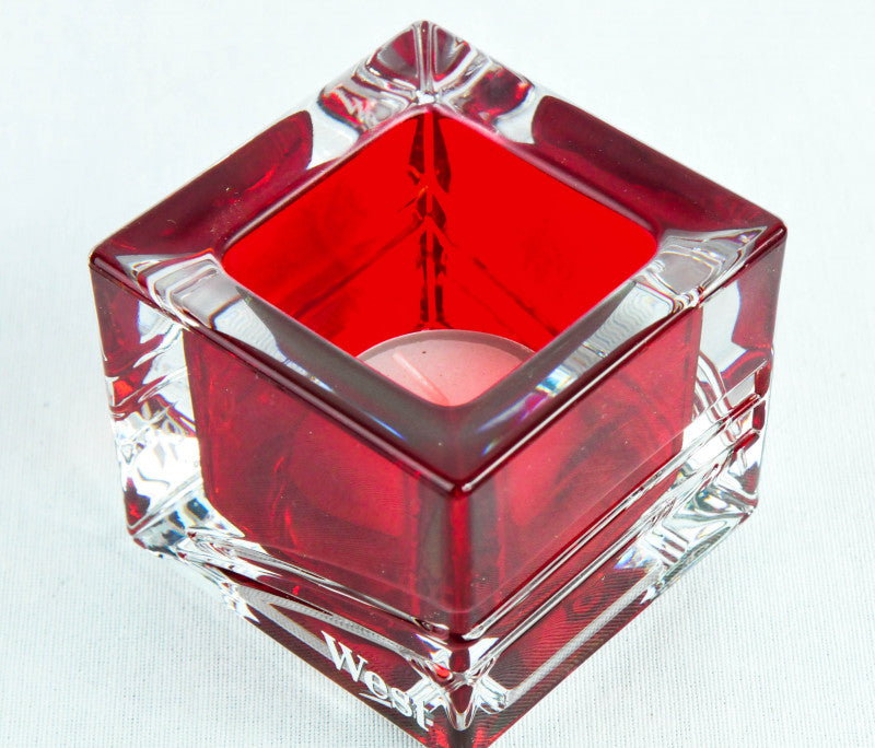 1 West Zigaretten Windlicht Tabak, Kristall Windlicht, eckig, rot tranparent schwer neu – Ansicht 2