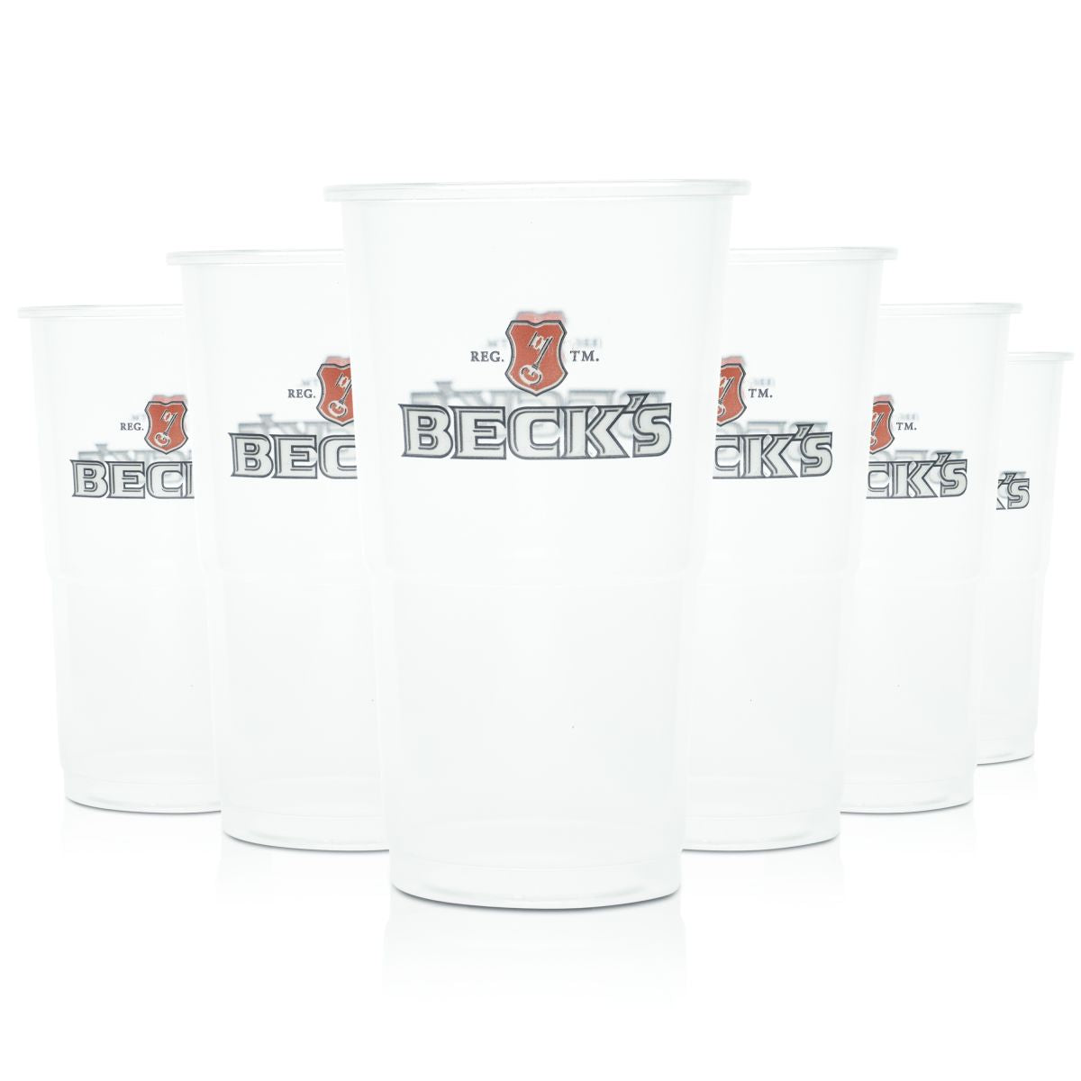 100x Becks Einwegbecher Glas 0,3l Plastikbecher Biergläser Party Festival Bar