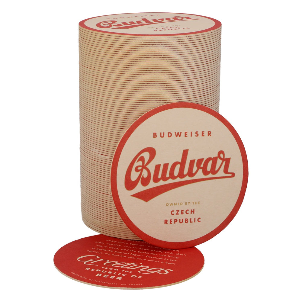 100x Budweiser Bier Bierdeckel Untersetzer Glasuntersetzer Barzubehör "Budvar" Weiß roter Rand