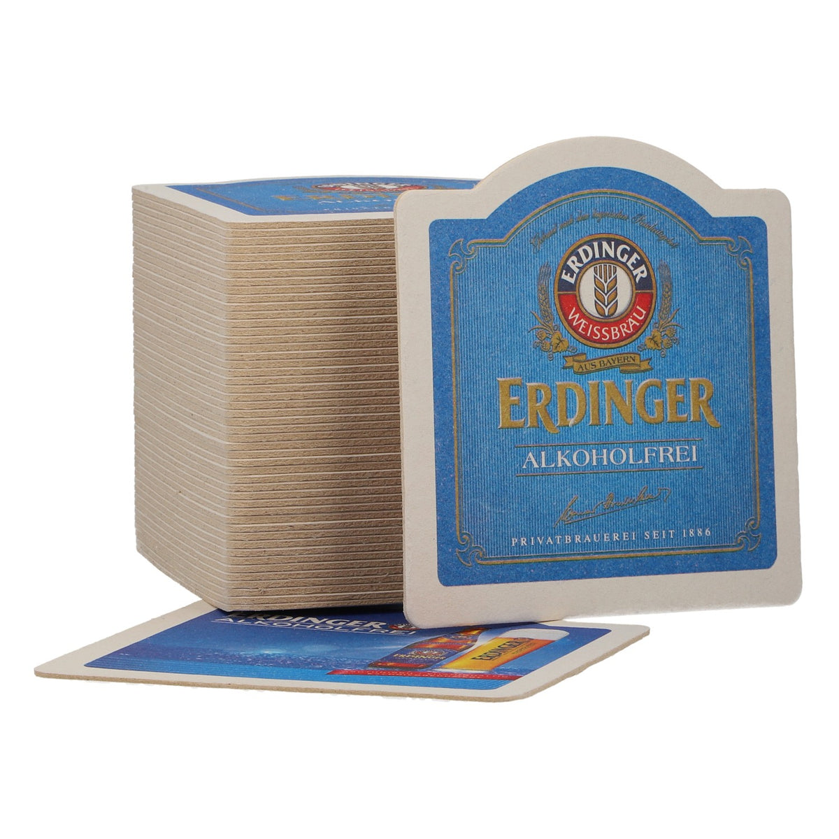 100x Erdinger Weissbräu Bierdeckel Alkoholfrei Blau