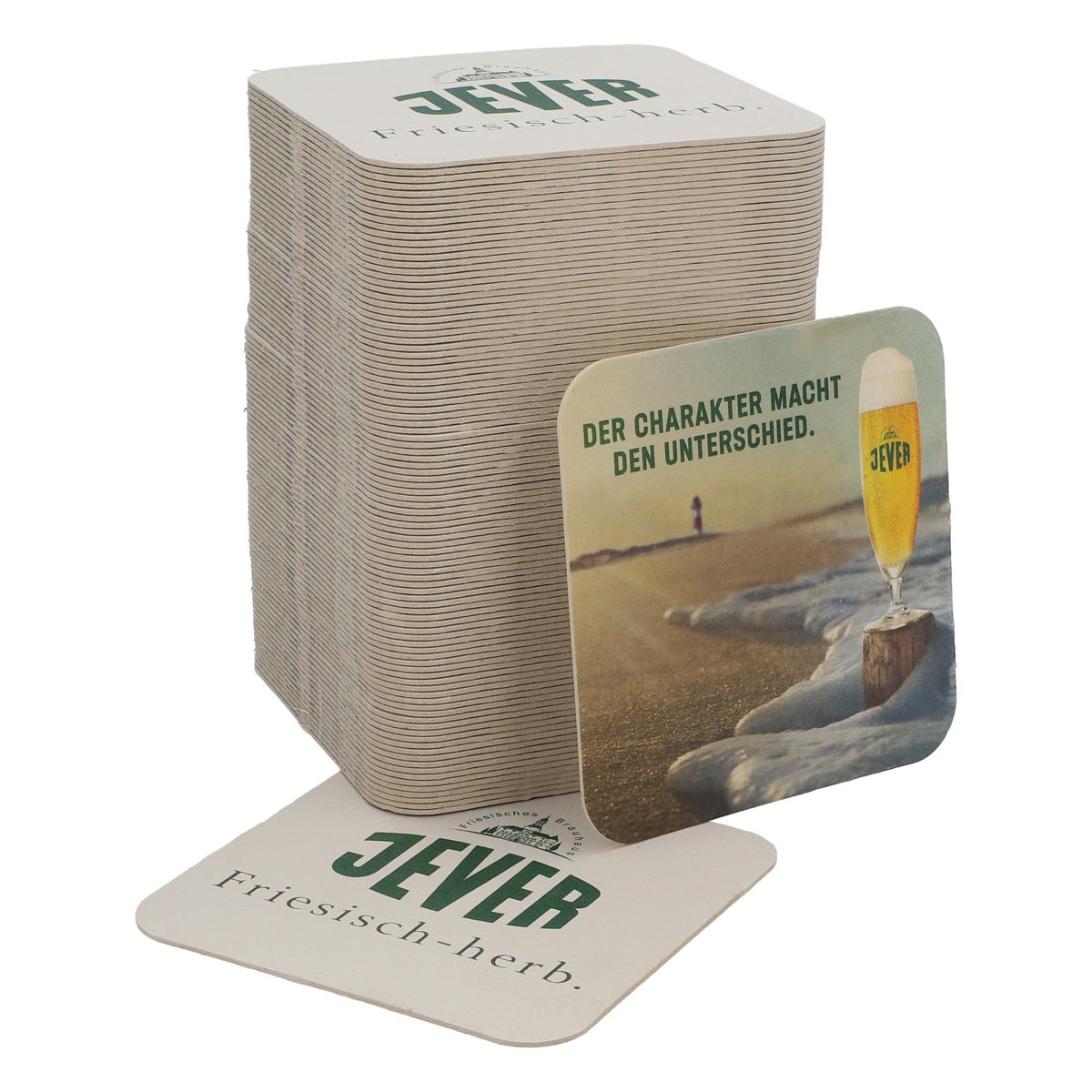 100x Jever Bier Bierdeckel Untersetzer Glasuntersetzer "Der Charakter macht den Unterschied" 9,5x9,5cm