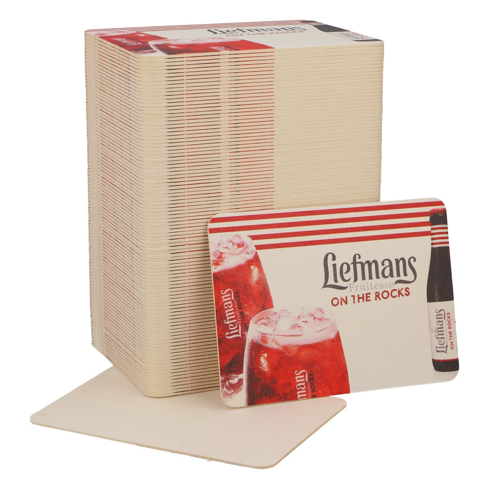 100x Liefmans Bier Bierdeckel Untersetzer Glasuntersetzer Barzubehör 11x8 cm Rot/weiß
