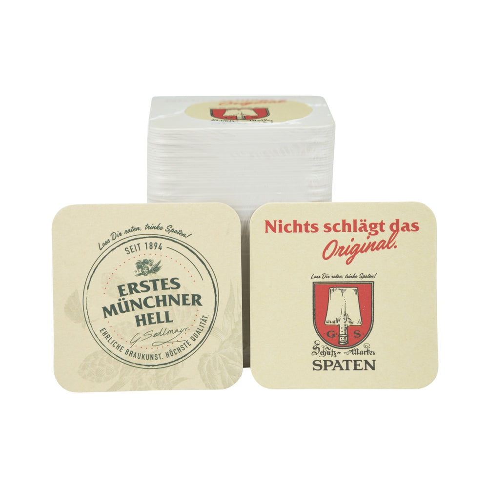 100x Spaten Untersetzer Bierdeckel 9x9cm Glas Getränke Unterlage Tropfschutz