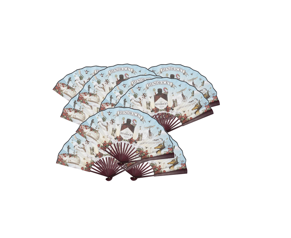 10x Hendricks Handfächer Faltfächer Bunt Holz Party Accessoir Sommer Abkühlung