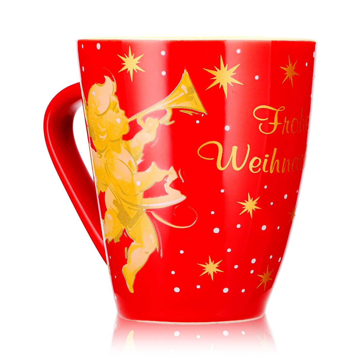 2 Mohaba Glühweinbecher Form 2000 Frohe Weihnachten mit Engel feuerrot / creme 0,2l geeicht – Ansicht 3