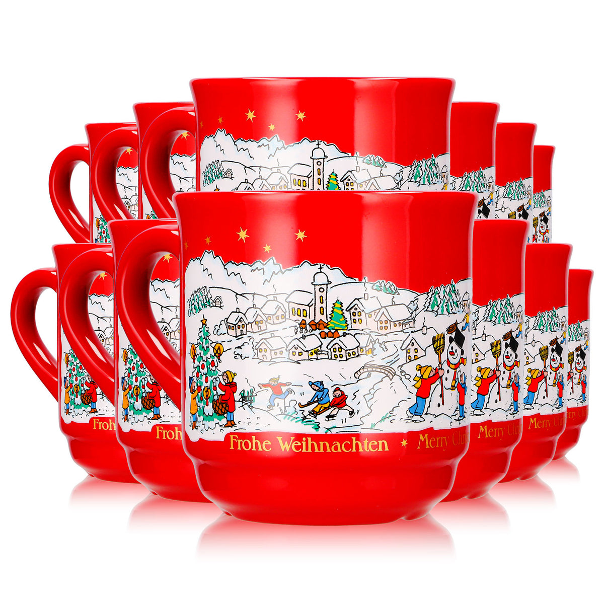 12 Mohaba Glühweinbecher Form 8000 Frohe Weihnachten Winter feuerrot 0,2l geeicht