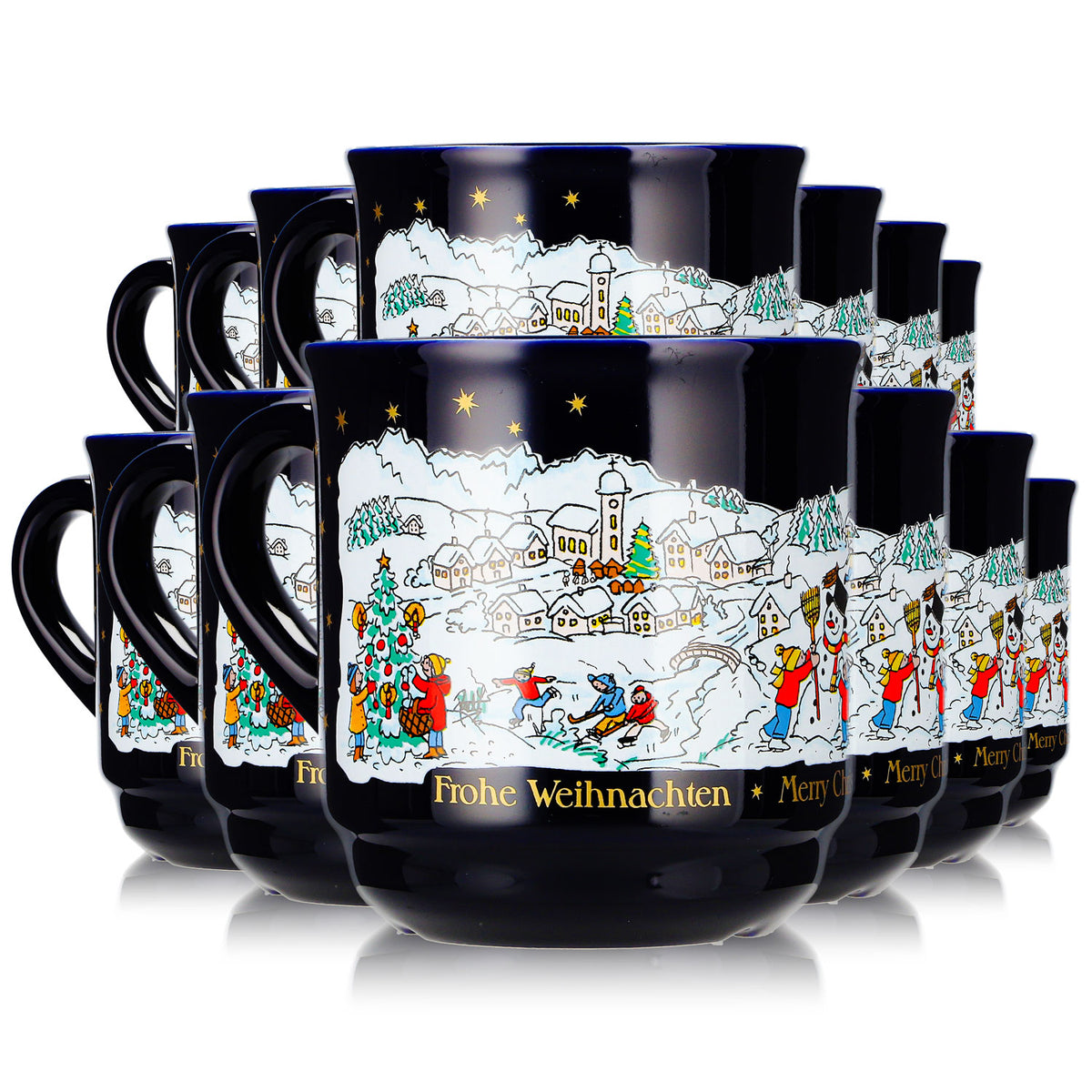 12 Mohaba Glühweinbecher Form 8000 Frohe Weihnachten Winter kobaltblau 0,2l geeicht