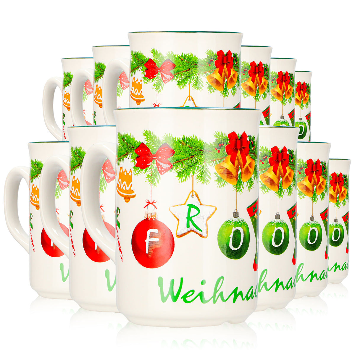 12 Mohaba Glühweinbecher Form 9000 Weihnachtsgirlande Frohe Weihnachten chamonix 0,2l geeicht