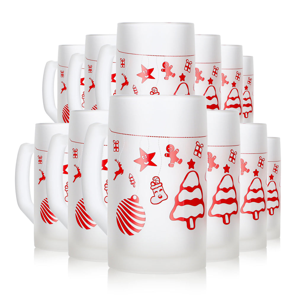 12 Mohaba Glühweinbecher Ludwigsseidel aus Glas satiniert Weihnachtsbaum 0,2l geeicht