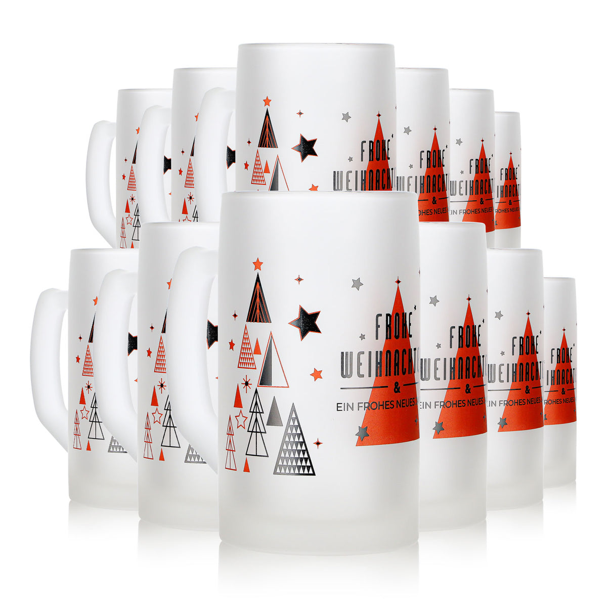 12 Mohaba Glühweinbecher Ludwigsseidel aus Glas satiniert Frohe Weihnachten 0,2l geeicht