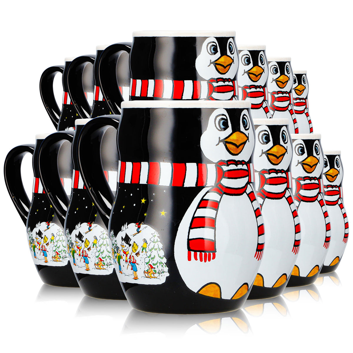 12 Mohaba Glühweinbecher Pinguin-Tasse Relief Merry X-mas schwarz / weiß 0,2l geeicht