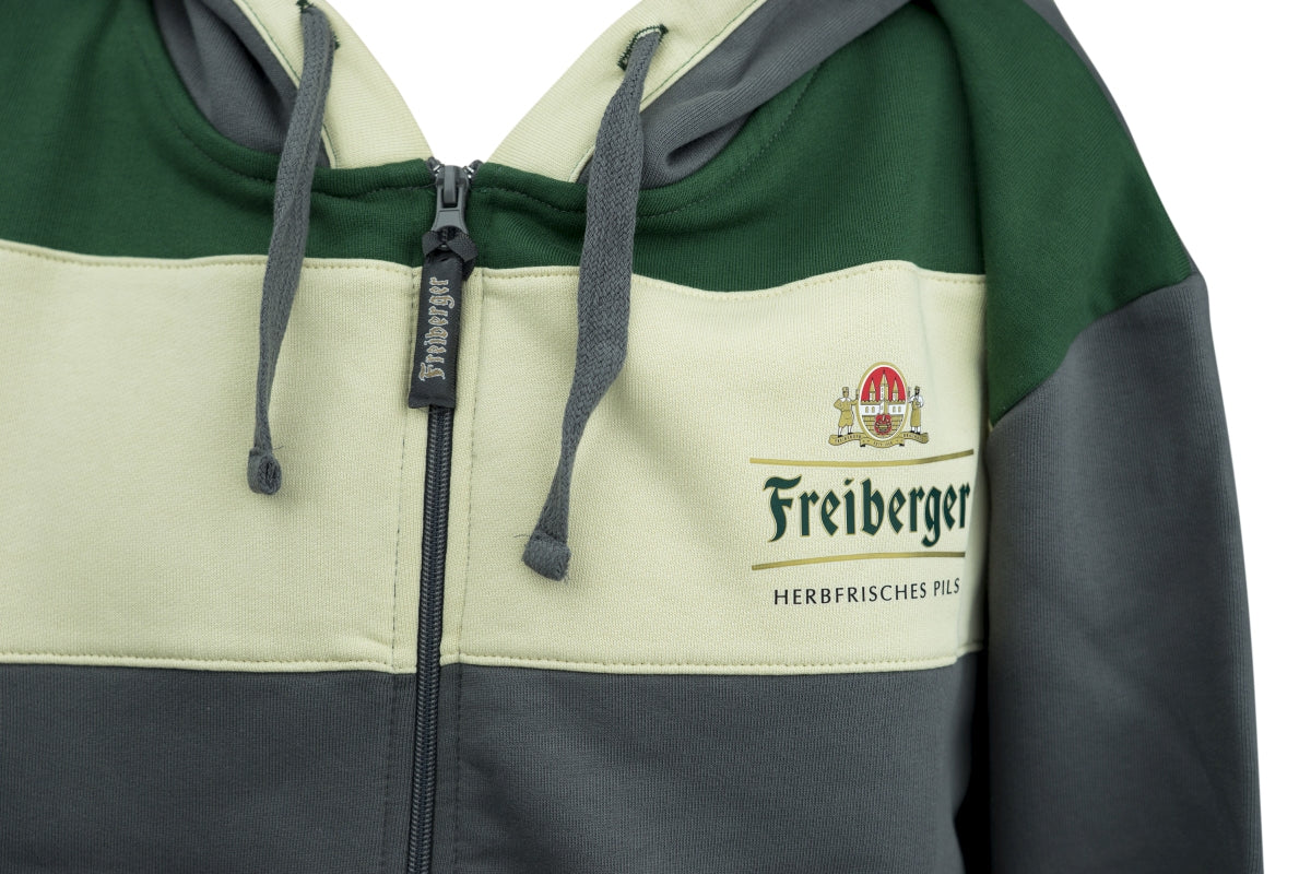 1x Freiberger Bier Hoodie Kapuzen-Sweatjacke grau/grün/beige Gr. XXL – Ansicht 4
