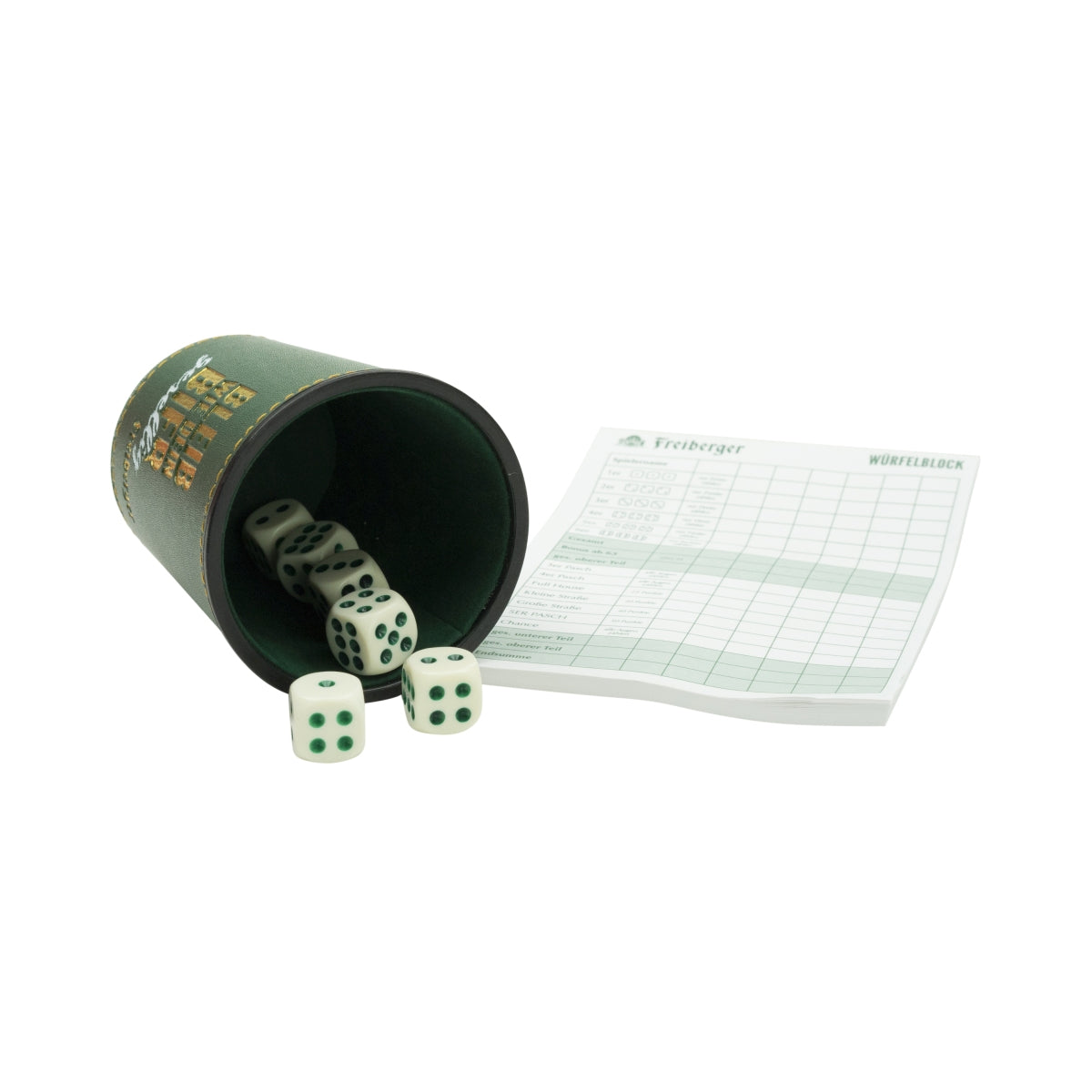 1x Freiberger Bier Würfelbecher Set mit Würfeln + Spieleblock – Ansicht 2