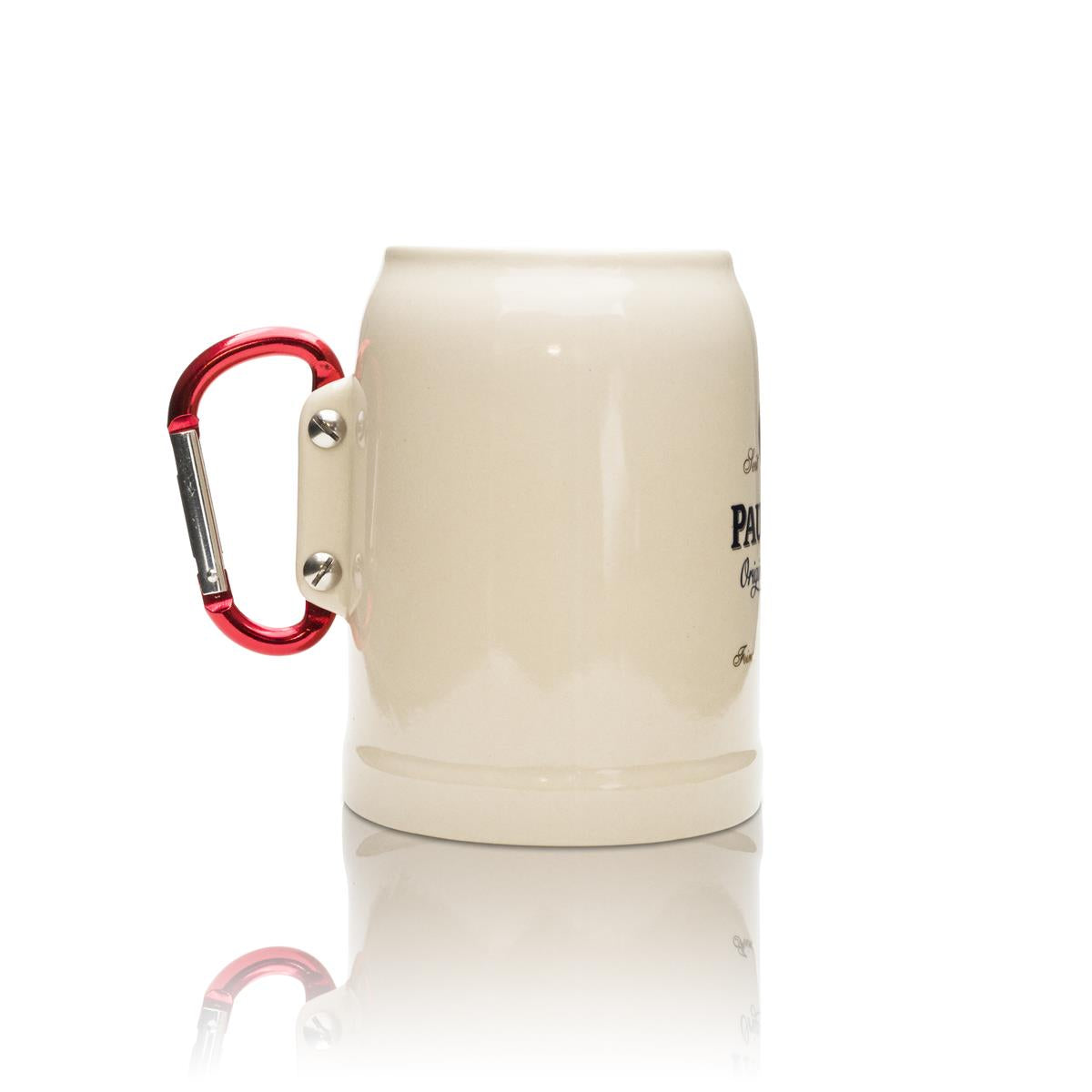 1x Paulaner Bier Krug Ton 0,5l mit Karabiner bunt