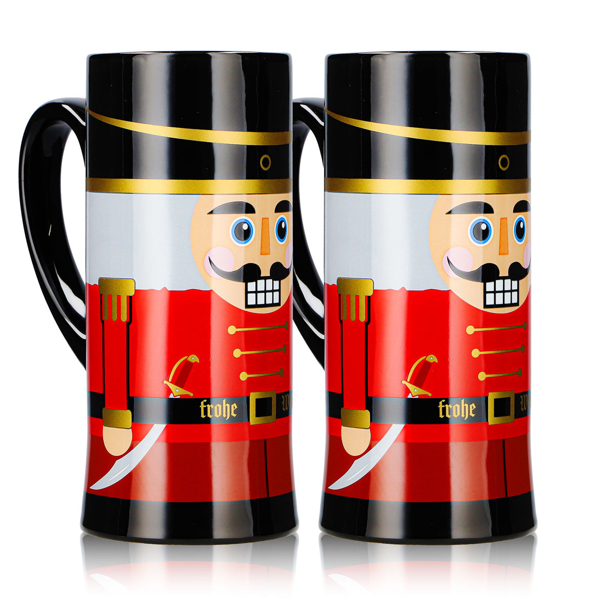 2 Mohaba Glühweinbecher Flöten-Tasse Nussknacker Frohe Weihnachten schwarz 0,2l geeicht