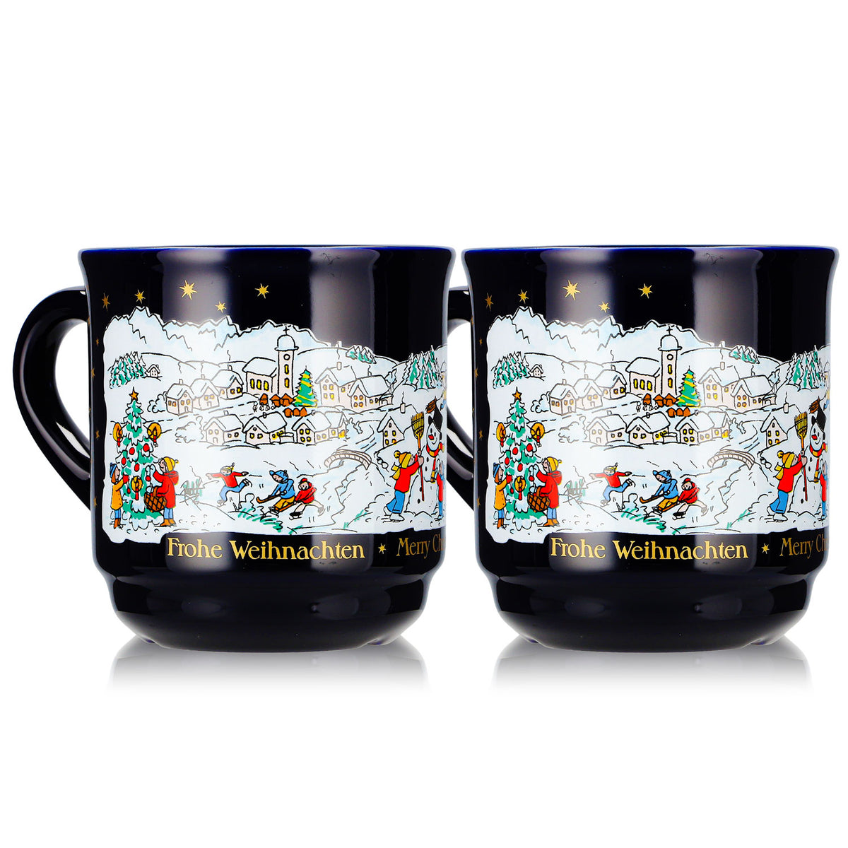 2 Mohaba Glühweinbecher Form 8000 Frohe Weihnachten Winter kobaltblau 0,2l geeicht stapelbar