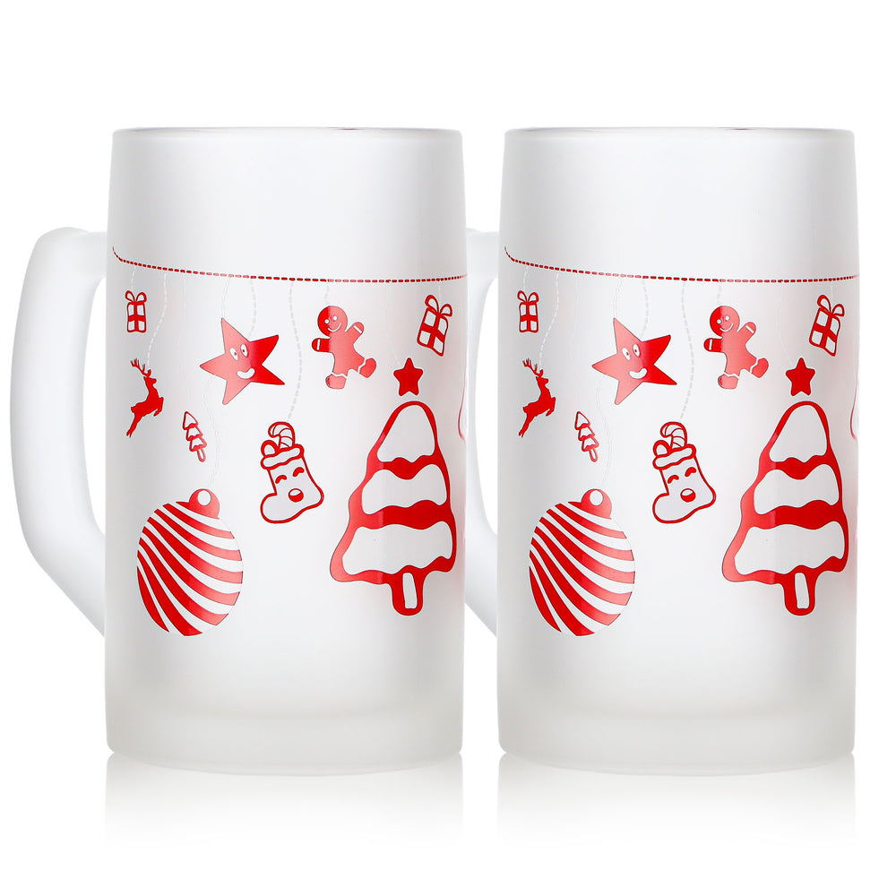 2 Mohaba Glühweinbecher Ludwigsseidel aus Glas satiniert Weihnachtsbaum 0,2l geeicht