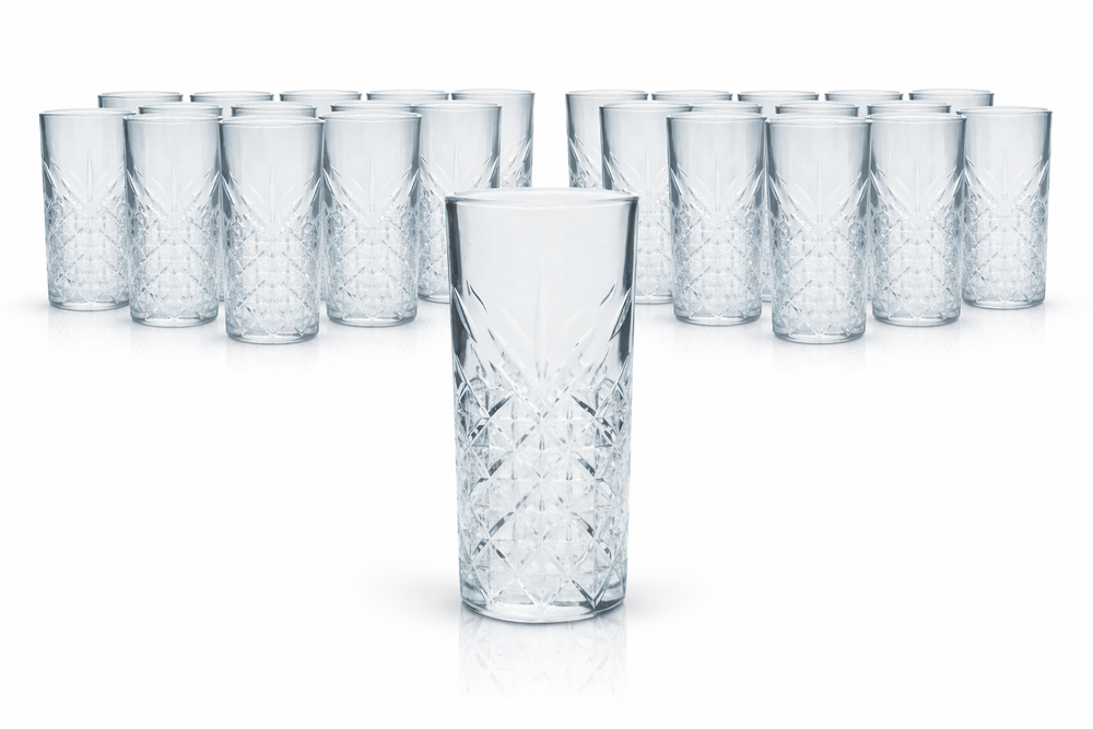 24er Set Bathtub Gin Gläser 400ml Highball Longdrink Reliefglas Pasabahce robust