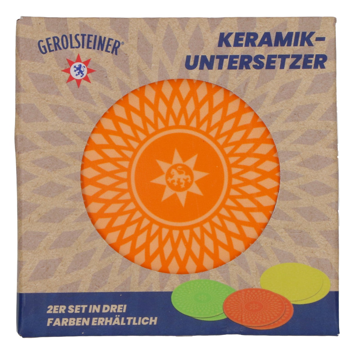 2x Gerolsteiner Wasser Untersetzer Glasuntersetzer Getränke mit Korkfuß Keramik Orange – Ansicht 4