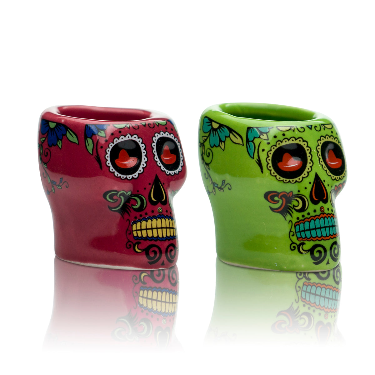 2x Sierra Tequila Glas Ton 2cl Shot Gläser Grün Totenkopf Schnaps Kurze Stamper