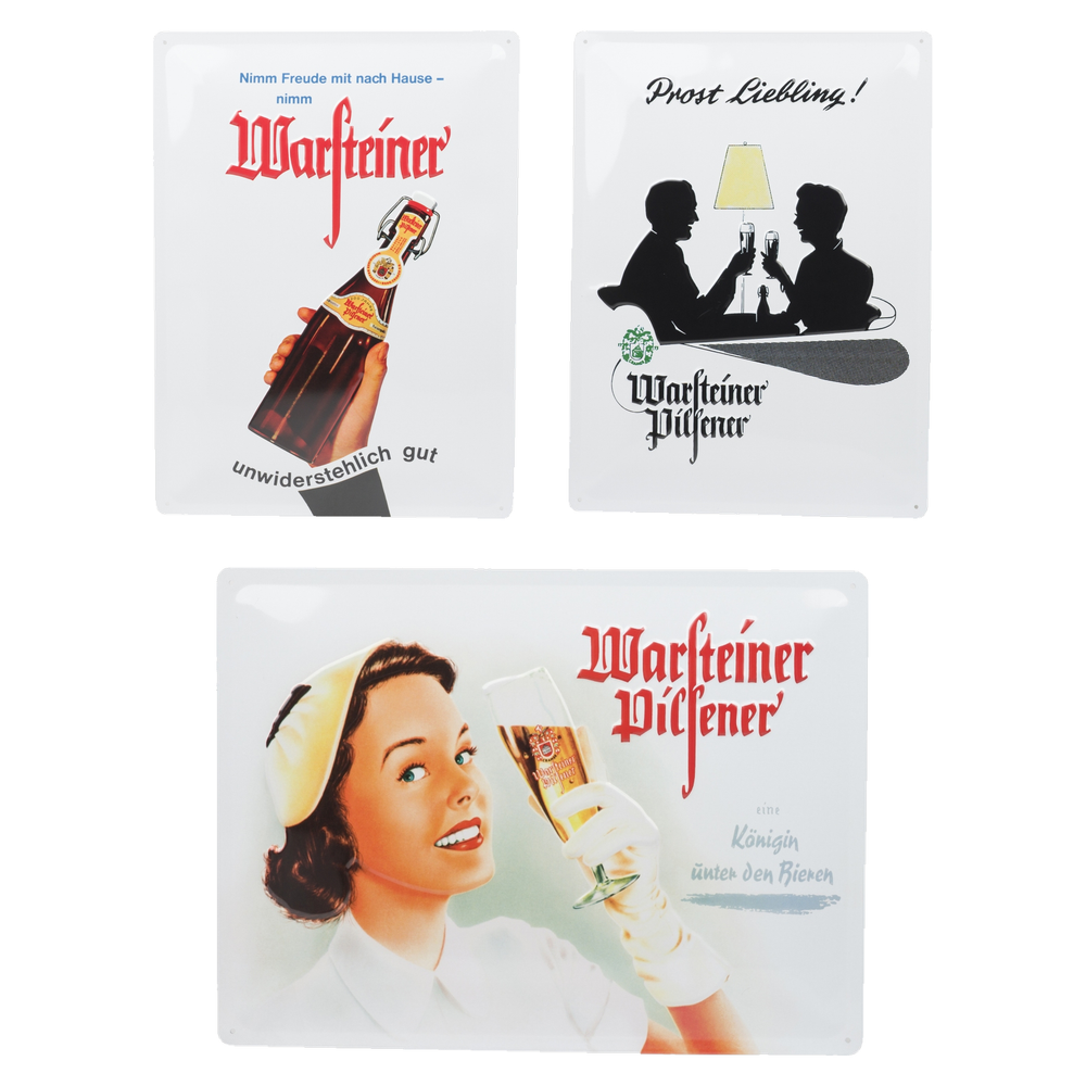 3x Warsteiner Bier Blechschild Wanddeko aus der Retro Serie Wand Tafel Metall Sign