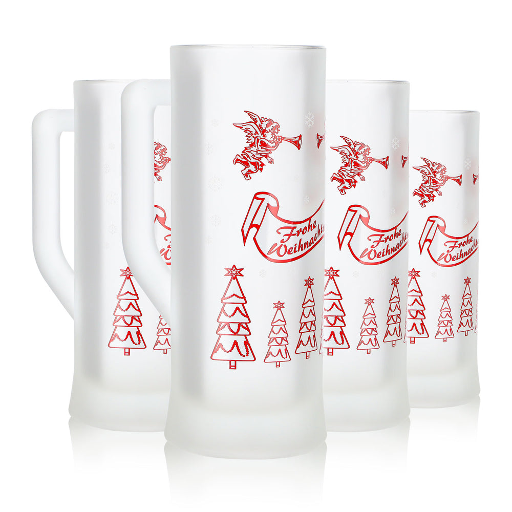 4 Mohaba Glühweinbecher Karlsseidel aus Glas satiniert Frohe Weihnachten Engel 0,2l geeicht