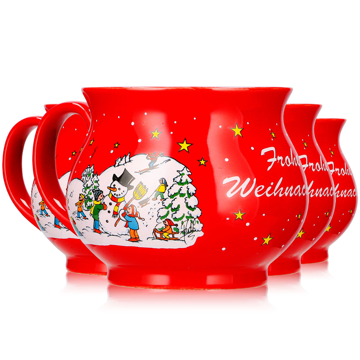 4 Mohaba Glühweinbecher Kugelbecher Frohe Weihnachten Winter feuerrot 0,2l geeicht