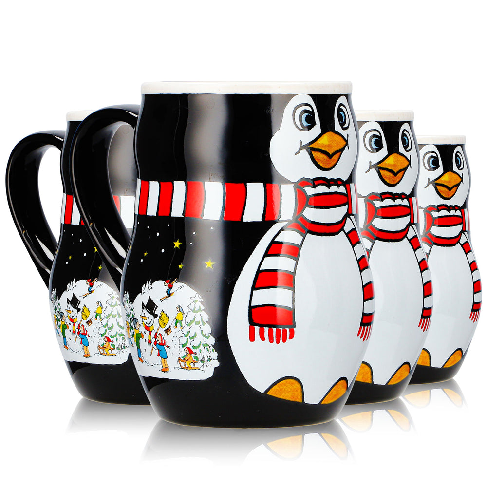 4 Mohaba Glühweinbecher Pinguin-Tasse Relief Merry X-mas schwarz / weiß 0,2l geeicht