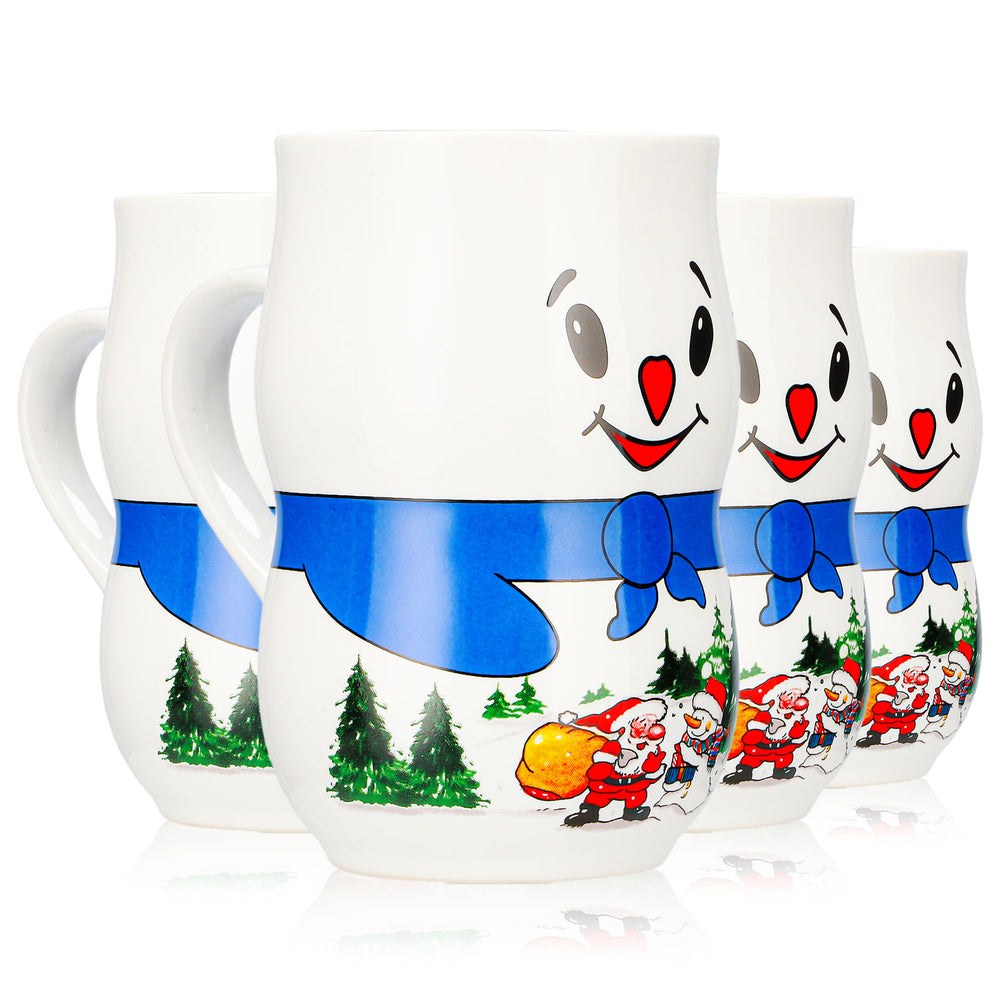 4 Mohaba Glühweinbecher Schneemann-Tasse Iceman Weihnachtsmann weiß 0,2l geeicht