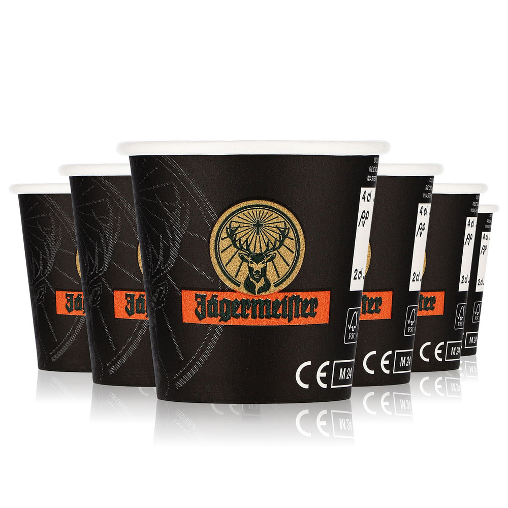 40x Jägermeister Likör Shotglas Stamper Kurzer 2cl/4cl Einweg Pappbecher