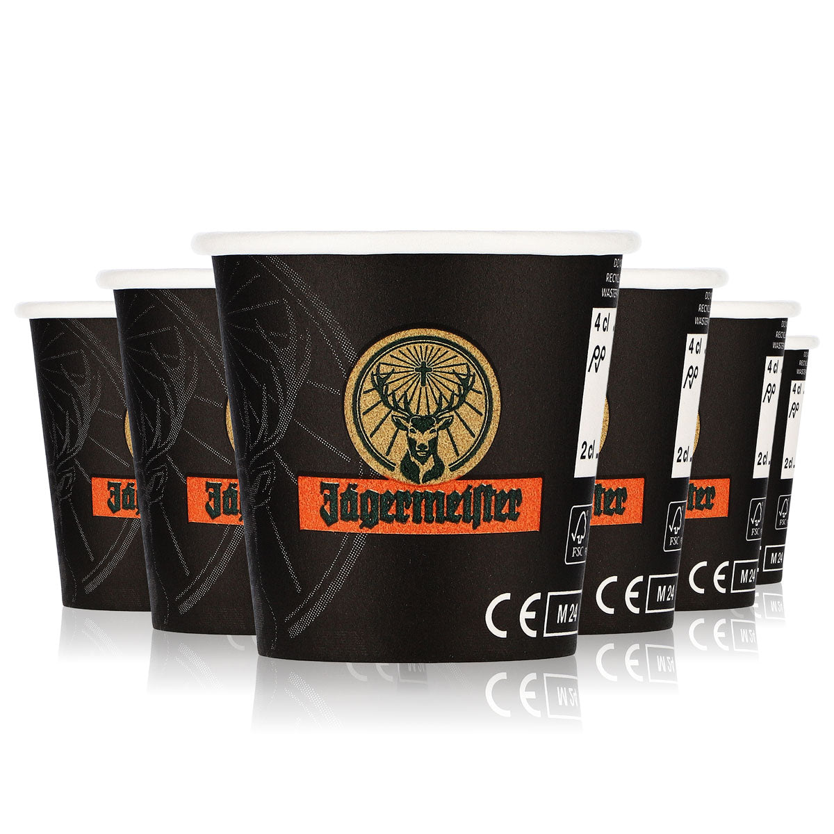 40x Jägermeister Likör Shotglas Stamper Kurzer 2cl/4cl Einweg Pappbecher