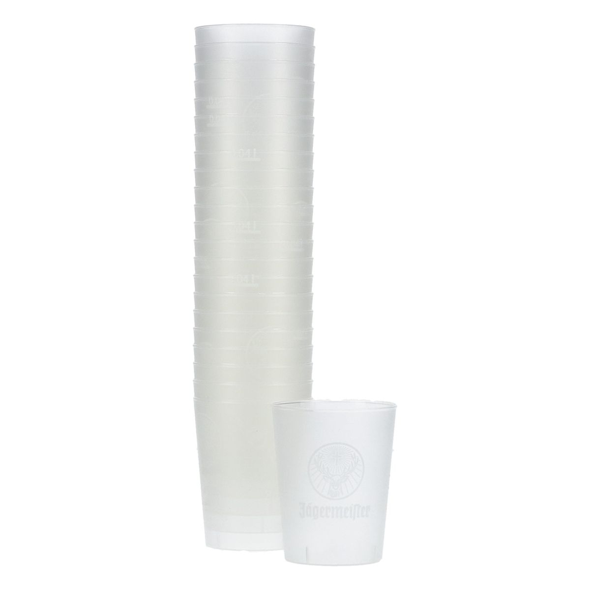50x Jägermeister Shotglas 5cl Kunststoff Plastik Mehrweg Kurze Becher Set