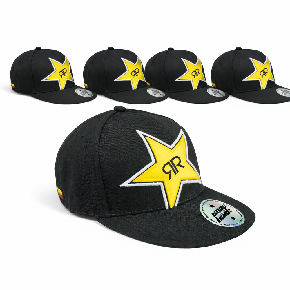 5x Rockstar Energy Cap Snap Basecap Back Kappe Schwarz Unisex Mütze BMX