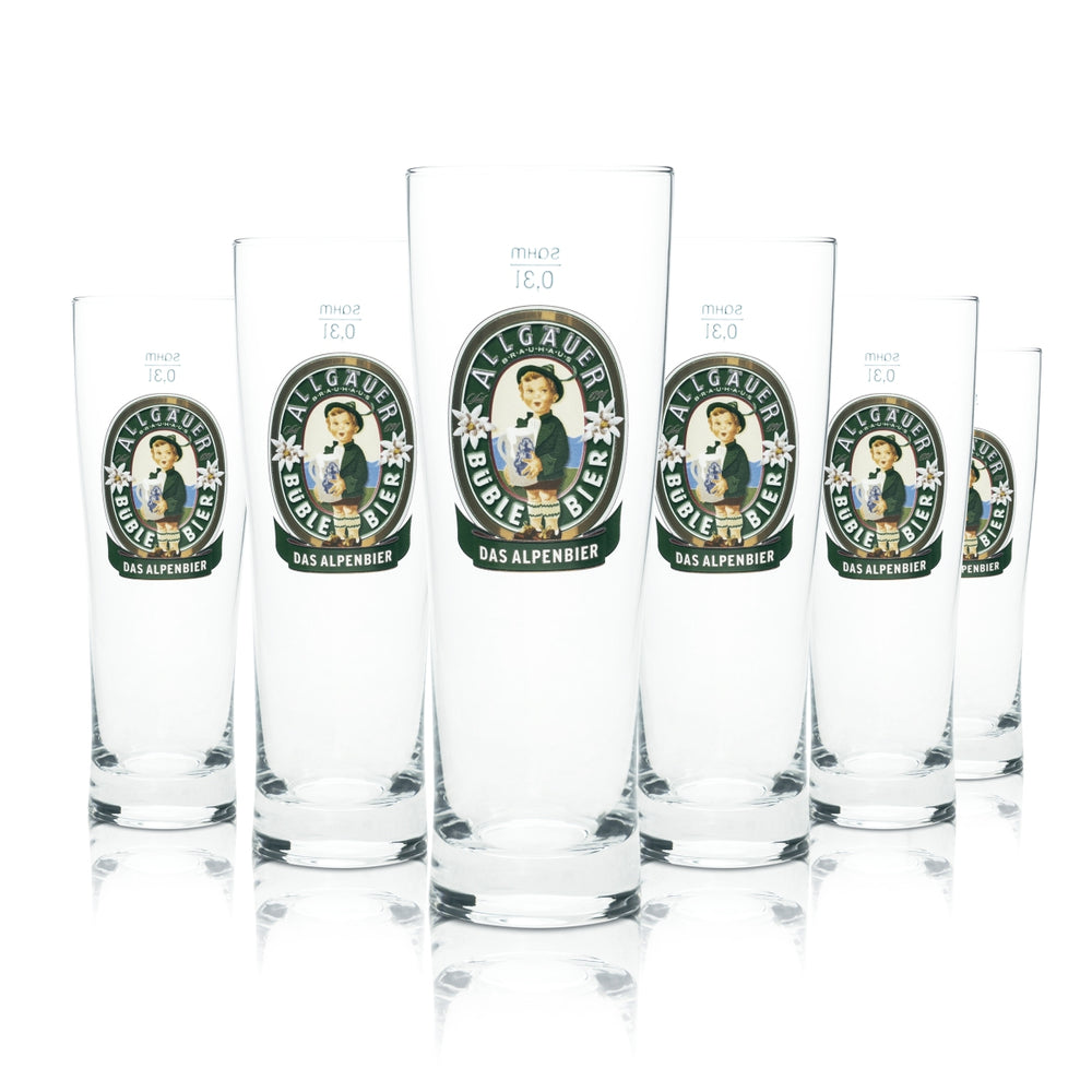 6 Allgäuer Büble Bier Glas Becher Biergläser Stange 0,3l Sahm