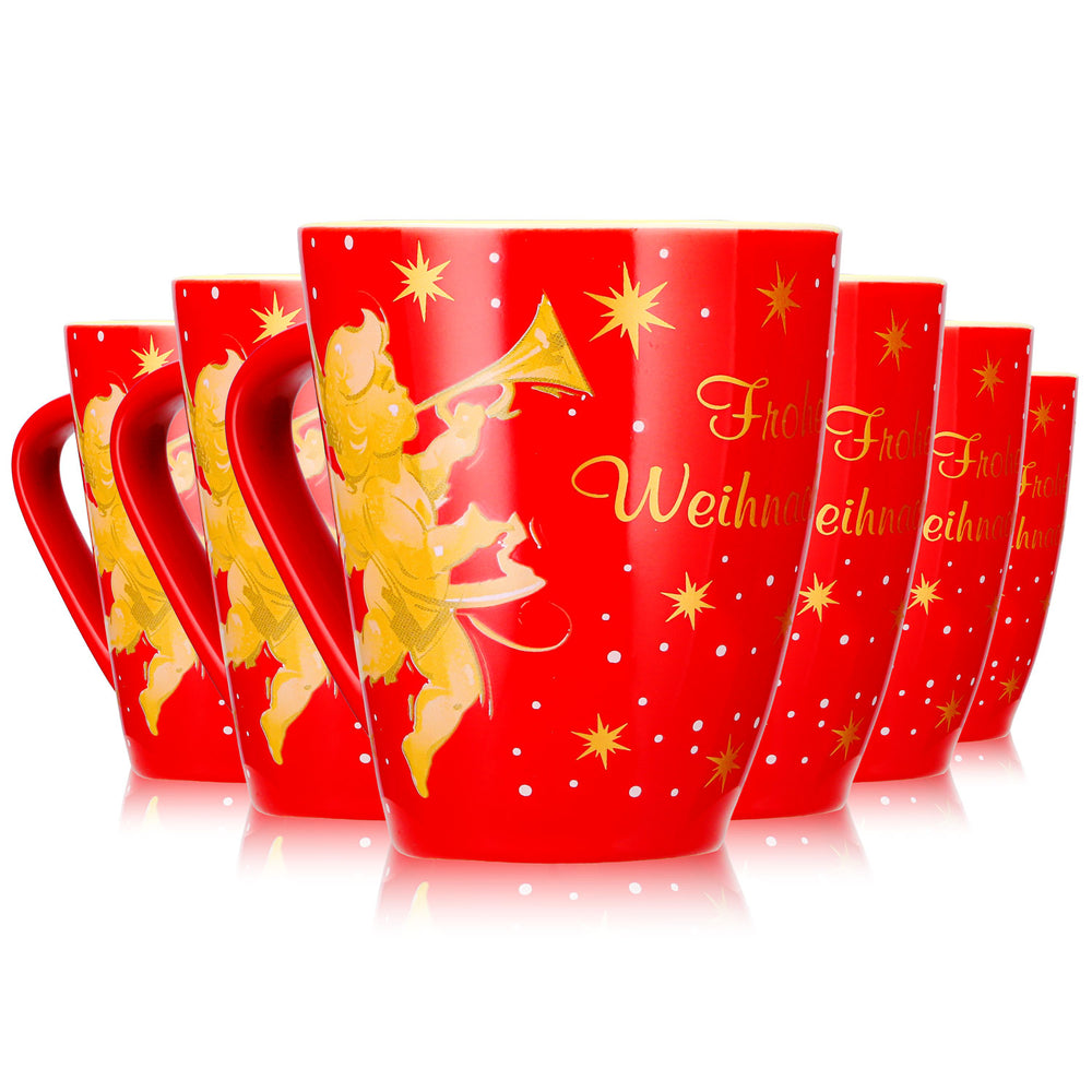 6 Mohaba Glühweinbecher Form 2000 Frohe Weihnachten mit Engel feuerrot / creme 0,2l geeicht
