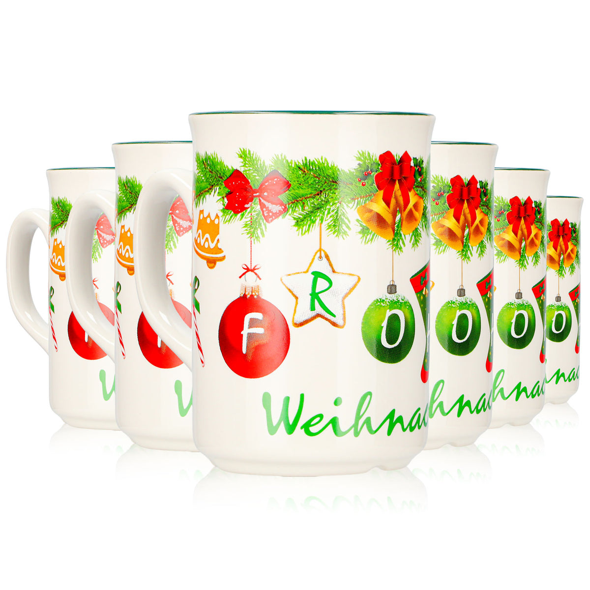 6 Mohaba Glühweinbecher Form 9000 Weihnachtsgirlande Frohe Weihnachten chamonix 0,2l geeicht