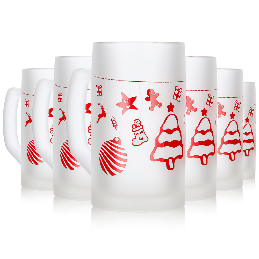 6 Mohaba Glühweinbecher Ludwigsseidel aus Glas satiniert Weihnachtsbaum 0,2l geeicht