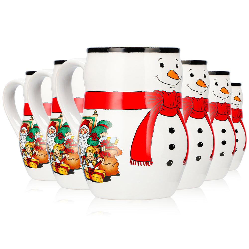 6 Mohaba Glühweinbecher Schneemann-Tasse Relief Frohe Weihnachten weiß / schwarz 0,2l geeicht
