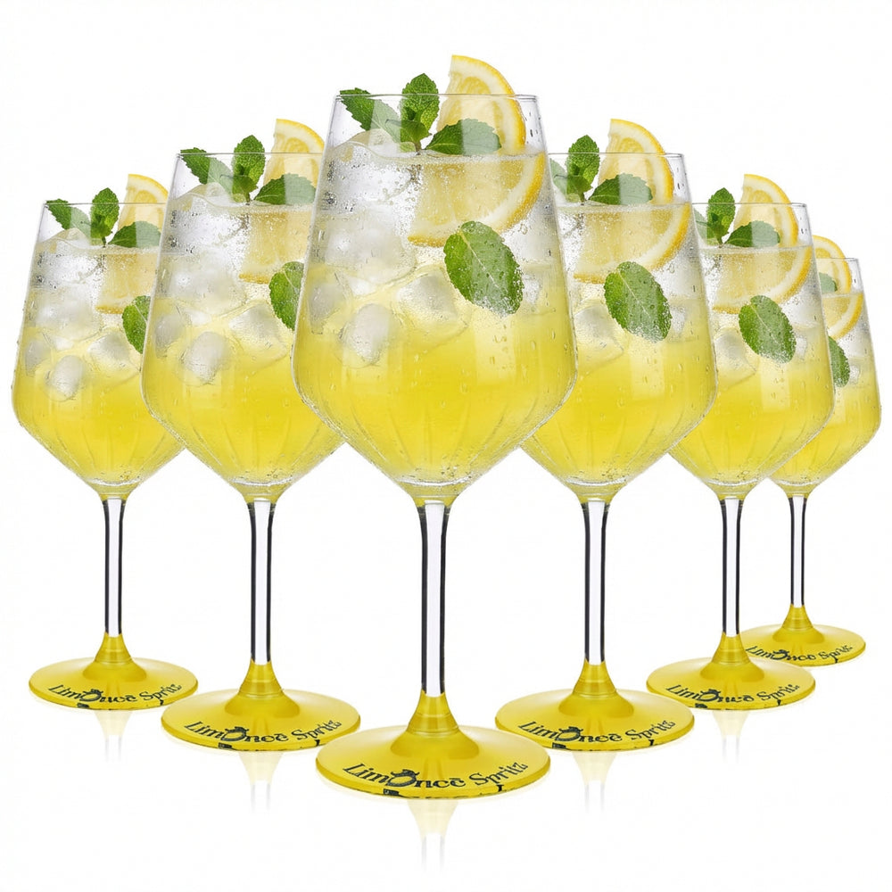 6er Set Limonce Limoncello Glas 0,52l – Reliefglas mit gelbem Boden & Logodruck