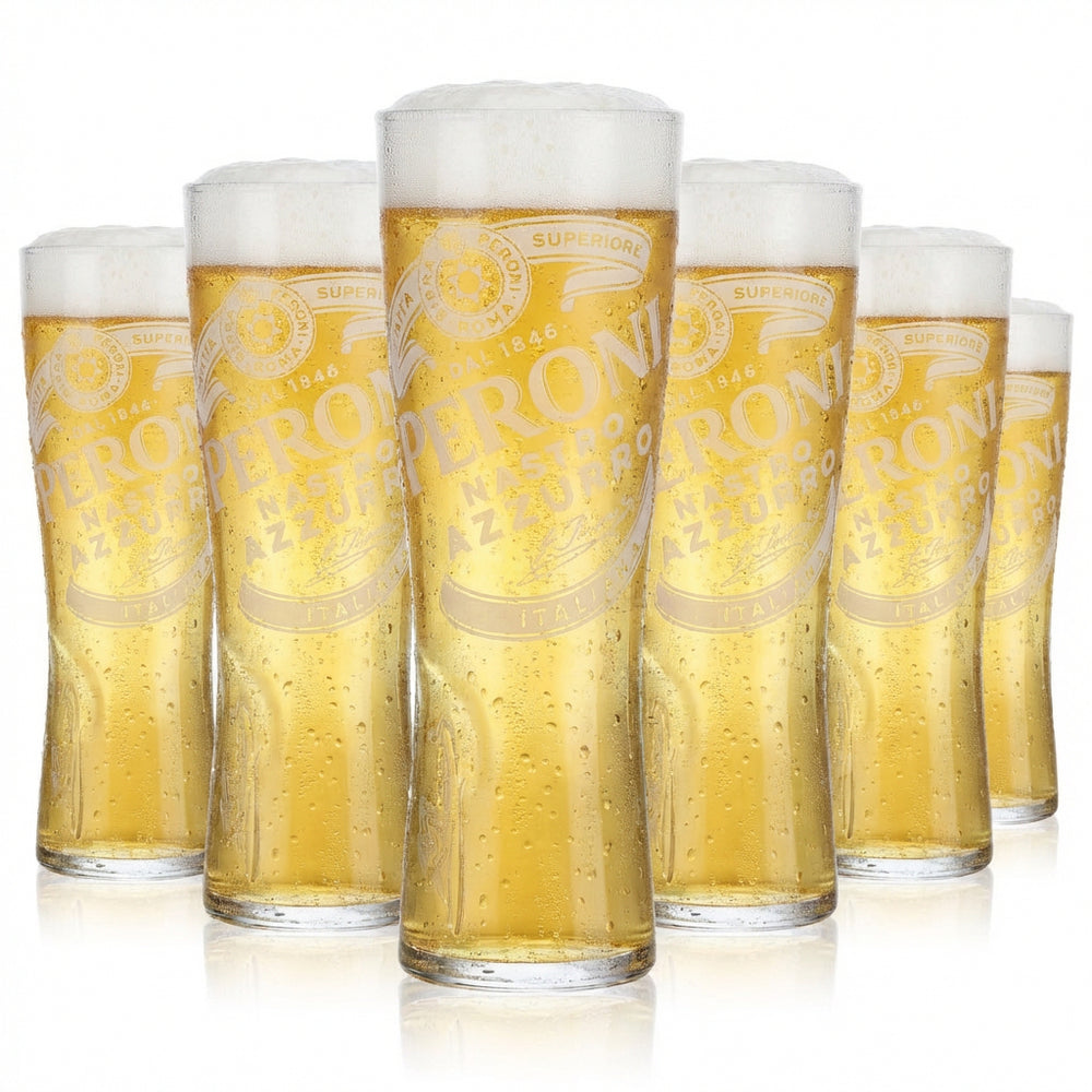 6er Set Peroni Nastro Azzurro Glas 0,25l – Pokal Signature Relief geeicht