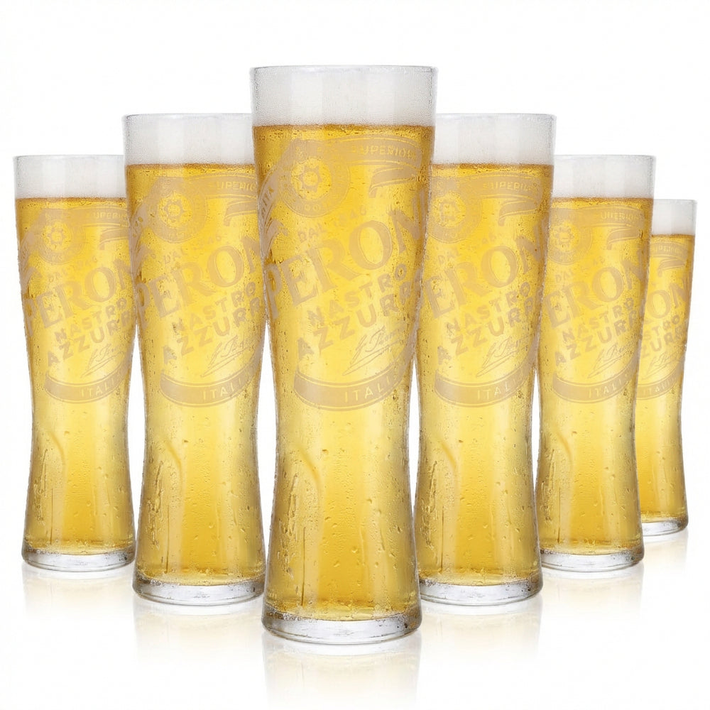 6er Set Peroni Nastro Azzurro Glas 0,3l – Pokal mit Signature Relief, geeicht