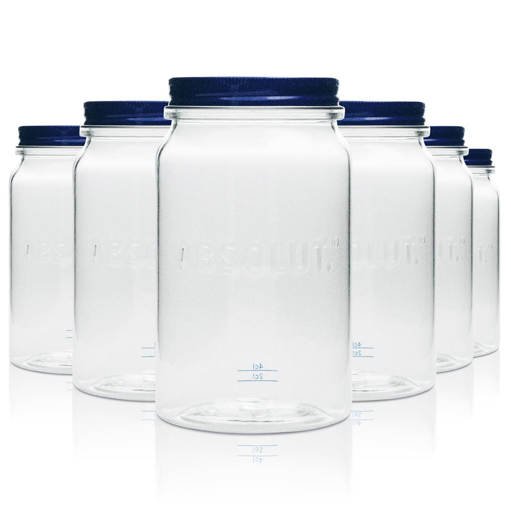 6x Absolut Kunststoffbecher Glas 0,57l Plastik Mason Jar Henkelglas Deckel