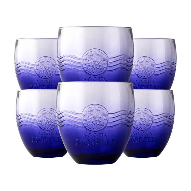 6x Acqua Morelli Wasser Glas 0,25l Blau Tumbler Relief Gläser Mineral Kontur