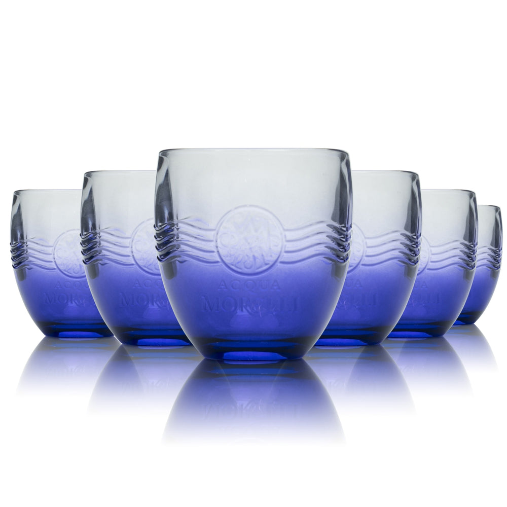 6x Acqua Morelli Wasser Glas 0,25l Tumbler Relief Soda Mineralwasser Gläser blau