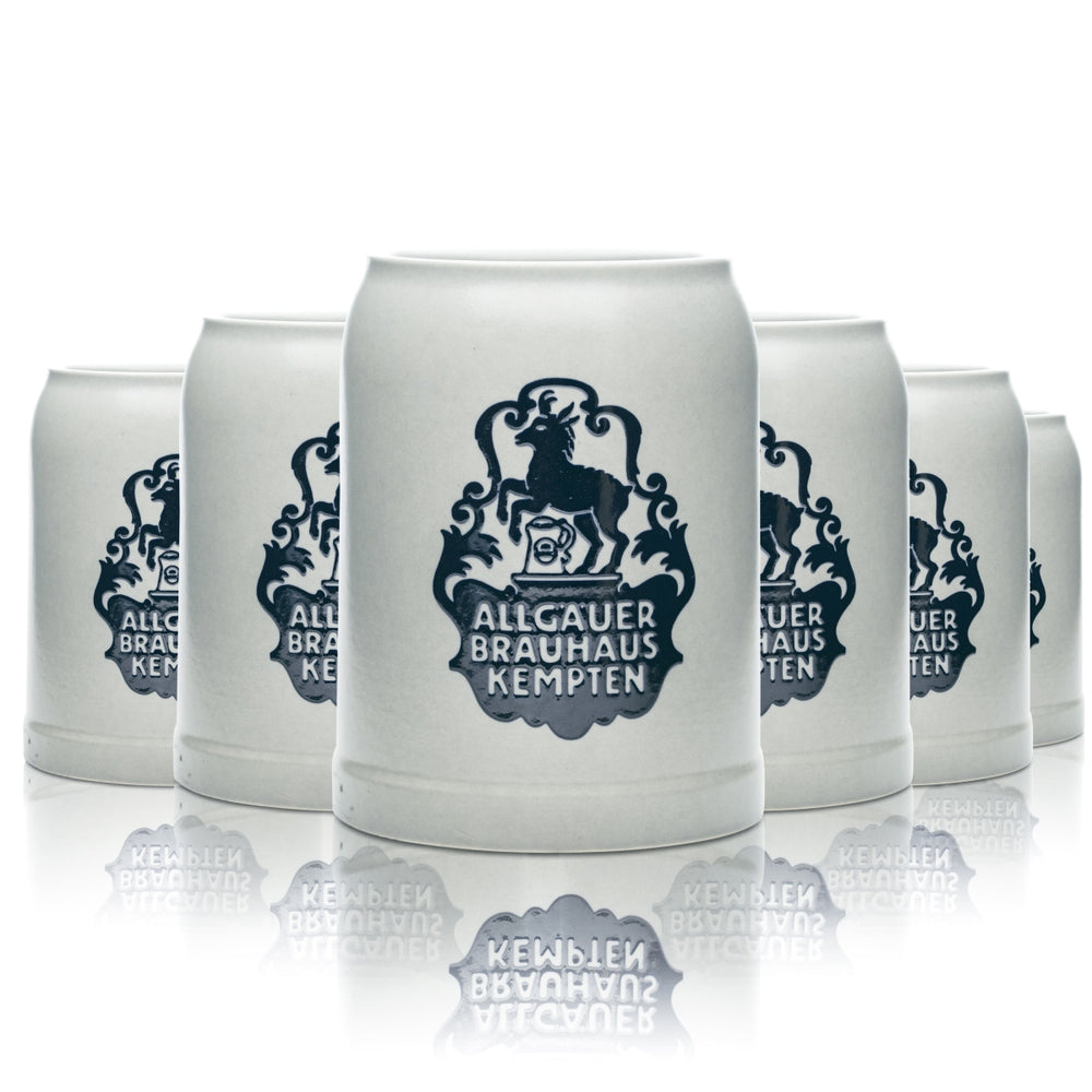 6x Allgäuer Brauhaus Kempten Bier Glas 0,5l Krug Ton Henkel Gläser Seidel Steingut